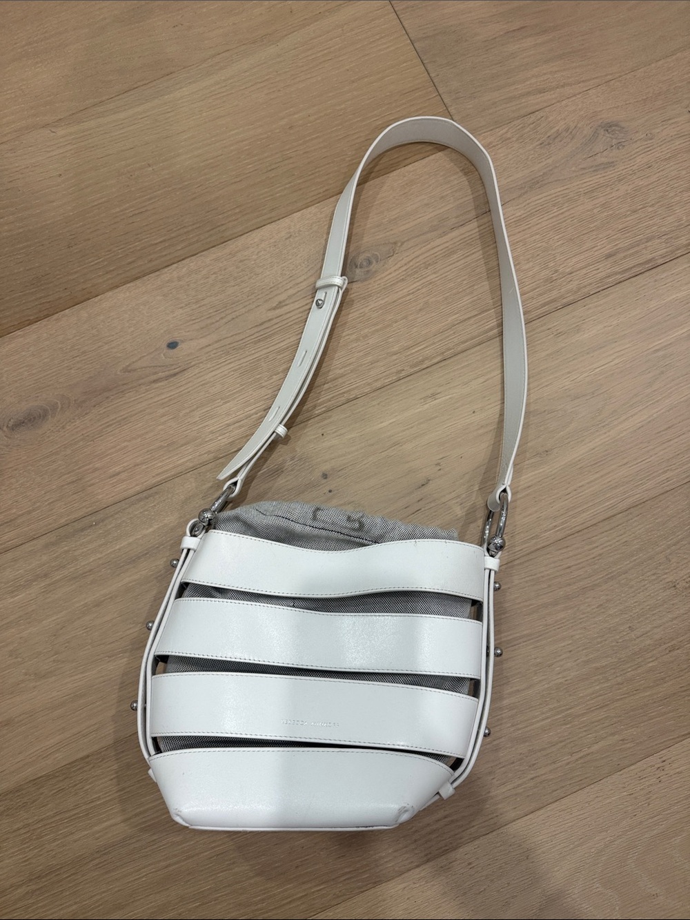 Rebecca Minkoff white crossbody leather bucket bag